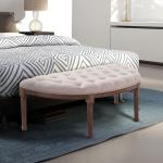 Klädd Loungebänk i Vintagestil med Knappar, Linne och Trä, Beige, 140,5 x 51 x 48 cm