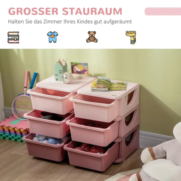Leksaksförvaring med 3 Lådor, Rosa