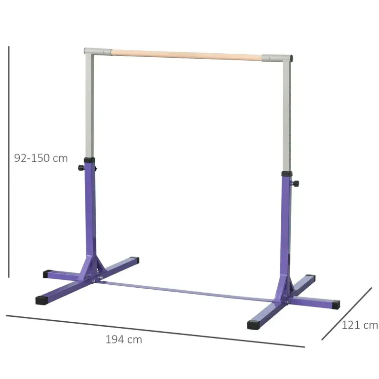 Gymnastikstång i Trä och Stål Justerbar 13 Lägen, Lila