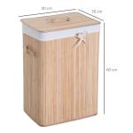 Tvättkorg Tvättlåda Natur Bambu och Tyg Vikbar med Lock och Canvaspåse 72 L 40 X 30 X 60 Cm