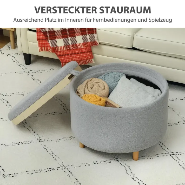 Stoppad Fotpall i Teddy Fleece med Dolt 56x56x42 cm