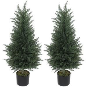 Konstgjorda Cypressväxter 2-pack med 362 Blad och Kruka för Trädgård och Hem Hållbar och UV-beständig Grön Plast för Inomhus och Utomhus