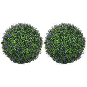 Konstgjord Växt Lavendel Set med 2 i Bollform Lila Grön av Plast för Hem och Kontor Dekorativa Blommor Höjd 42 cm