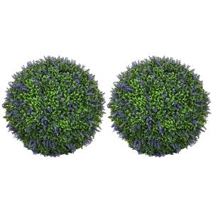Konstgjord Växt Lavendel Set med 2 i Bollform Lila Grön av Plast för Hem och Kontor Dekorativa Blommor Höjd 42 cm
