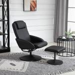 Vilstol med Fotpall, Konstläderfodral, Liggande, Ergonomisk Design, Svart