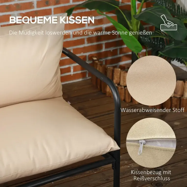Trädgårdsmöbelset Sittgrupp Khaki av Stål och Tyg 4 Delar