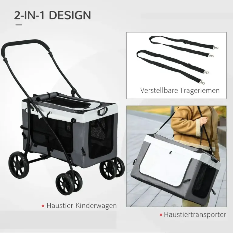 Hundvagn Husdjursvagn Svart av Tyg och Metall för Små