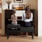 Pianopall med Justerbar Dubbelsits i Konstläder och Förvaringsutrymme, Svart