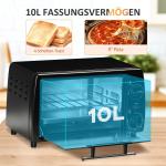 Miniugn Elektrisk Ugn Svart av Metall för Kök Liten Ugn med Timer och Bakplåt 10 l 750 W 36,5 x 26 x 22 cm