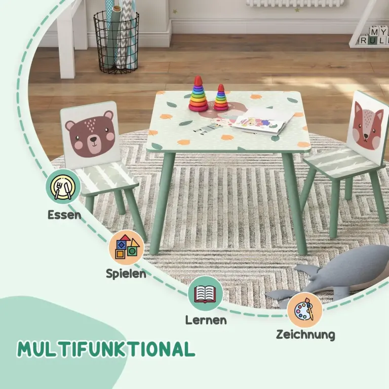Barnbord Sittgrupp Grön av MDF och Furu för Barn 3-8 År Set