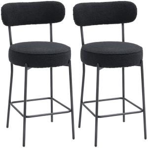 Barstolar 2-pack med Fotstöd Svart Fleece och Metall för Kök och Bar Bekväma Stolar med Vadderad Sits Modern Industriell Design Stabil Konstruktion