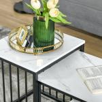 Soffbord Sidobord Marmorlook av Stål och MDF för Vardagsrum Set med 2 Bord i Modern Design