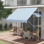 Fällbar Markis Klämma Markis Höjdjusterbar 200 X 150 Cm Aluminium för Terrass och Balkong Blå Vit