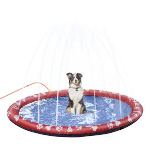 Hundpool Plaskdamm Röd av PVC för Hundar Ø 170 cm Vattenmatta och Badpool Halkfri för Trädgård och Camping