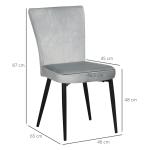 Set med 4 Matstolar, Accentstolar med Velourlook, för Kök och Matsal, Ljusgrå + Svart