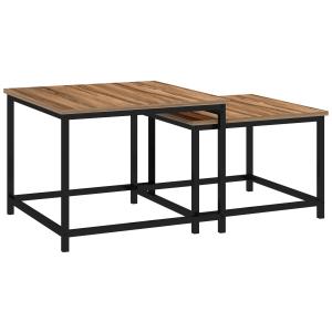 Soffbordsset Sidobord Set om 2 Natur Svart av Trälook och Stål för Vardagsrum Industriell Design Robusta Vardagsbord