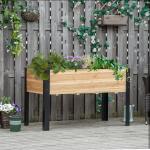 Stor Odlingslåda i Trä och Stål, Upphöjd Planteringsbänk för Grönsaker, Robust Design för Trädgård och Balkong, Natur/Svart, 120 x 60 x 74 cm