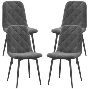 Set med 4 Köksstolar med Ryggstöd, Sammetslook, Stoppade med Metallben, Grå
