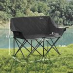 Campingstol Fiskestol 2-Sits Hopfällbar Grå av Tyg ve Metall för Strand ve Trädgård Stol med Inbyggda Kylväskor 250 kg
