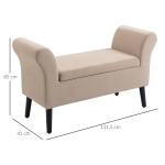 Stoppad Förvaringsbänk med Armstöd, 46 cm Sitthöjd, Sammetspolyester, Beige, 111,5 x 41 x 65 cm