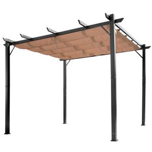 Pergola med Justerbart Tak, Modern Trädgårdspaviljong i Aluminium, Skapar Skugga och Rumskänsla på Uteplatsen, Grå/Brun, 3 x 4 m