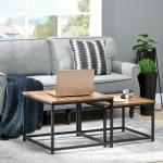 Soffbordsset Sidobord Set om 2 Natur Svart av Trälook och Stål för Vardagsrum Industriell Design Robusta Vardagsbord