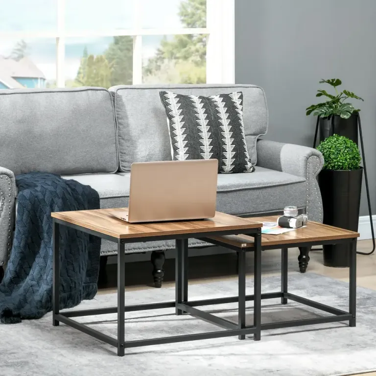 Soffbordsset Sidobord Set om 2 Natur Svart av Trälook