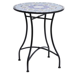 Trädgårdsbord Stabil Blå Vit Metall för Altan och Balkong Runt Matbord för Utomhusbruk Väderbeständig Design för Fika Ø60 x H71cm
