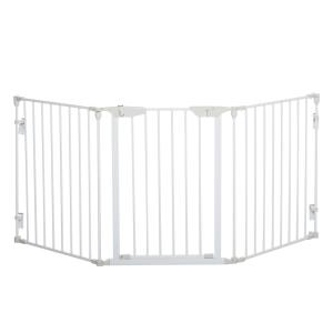Justerbar Hundgrind i 3 Sektioner, Fristående Säkerhetsbarriär i Plast, Skyddar Dörröppningar utan Borrning, Vit, 180 x 3 x 74,5 cm