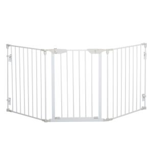 Justerbar Hundgrind i 3 Sektioner, Fristående Säkerhetsbarriär i Plast, Skyddar Dörröppningar utan Borrning, Vit, 180 x 3 x 74,5 cm