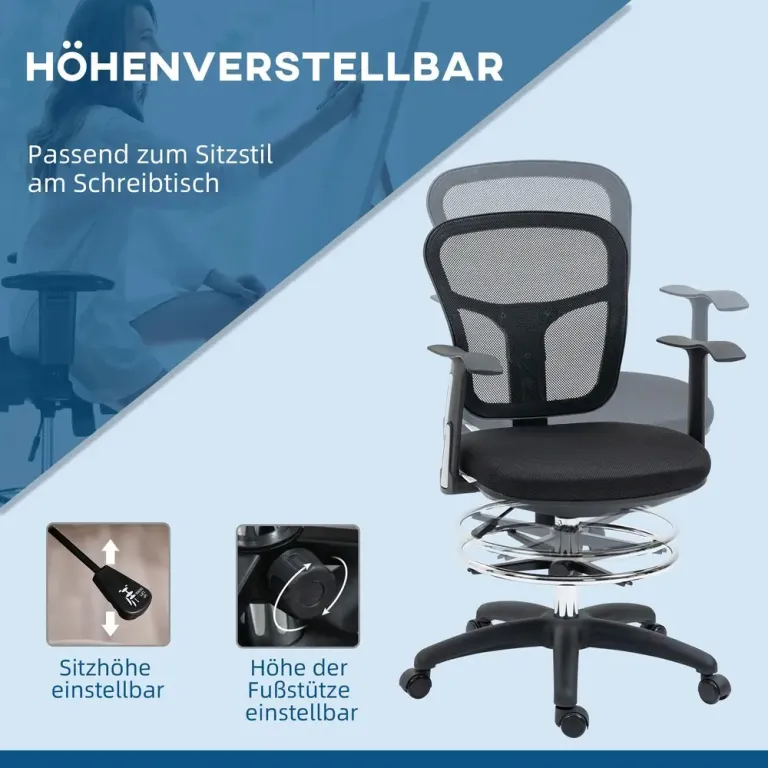 Kontorsstol Datorstol Svart av Mesh och Metall 95-115 cm