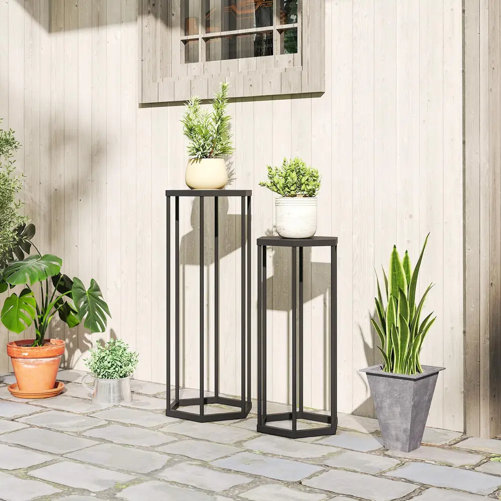 Blomställer 2-pack Hexagonal Svart Metall Krukhållare