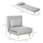 Bäddfåtölj med 6 Justerbara Lägen och Linneoptik för Vardagsrum Ergonomisk och Bekväm Ljusgrå Tyg och Trä Upp till 150 kg