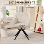 Swivel Accentstol Stoppad med Tygöverdrag, Armstöd och Stålben för Vardagsrum, Beige