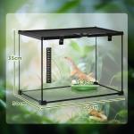 Glasterrarium för Reptiler, Rymlig Matningslåda med Metallnät, Säkert Hem för Reptiluppfödning, Transparent, 50 x 30 x 35 cm