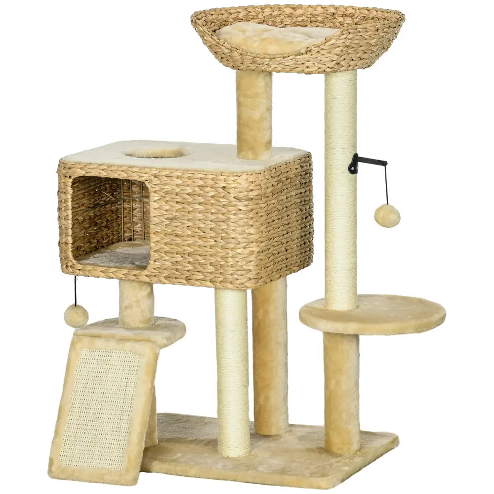 Kattskrapstolpe Klösträd Beige av Sisal och Plysch 98 Cm