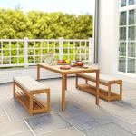 3-delat Trädgårdsmöbelset med Matbord, Paraplyhål och 2 Bänkar i Teak, Teak, 150x85x75 cm