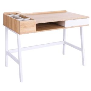 Skrivbord med Förvaringsfack, Modernt Datorbord med Rymlig Låda, Mångsidig Arbetsstation med Stor Bordsskiva för Kontor, Vit/Ek