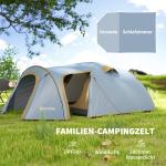 Campingtält för 4 Personer, Vattentätt Tunneltält med 2 Dörrar och Packpåse, Ljusblått, 3,45x2,4x1,3 m