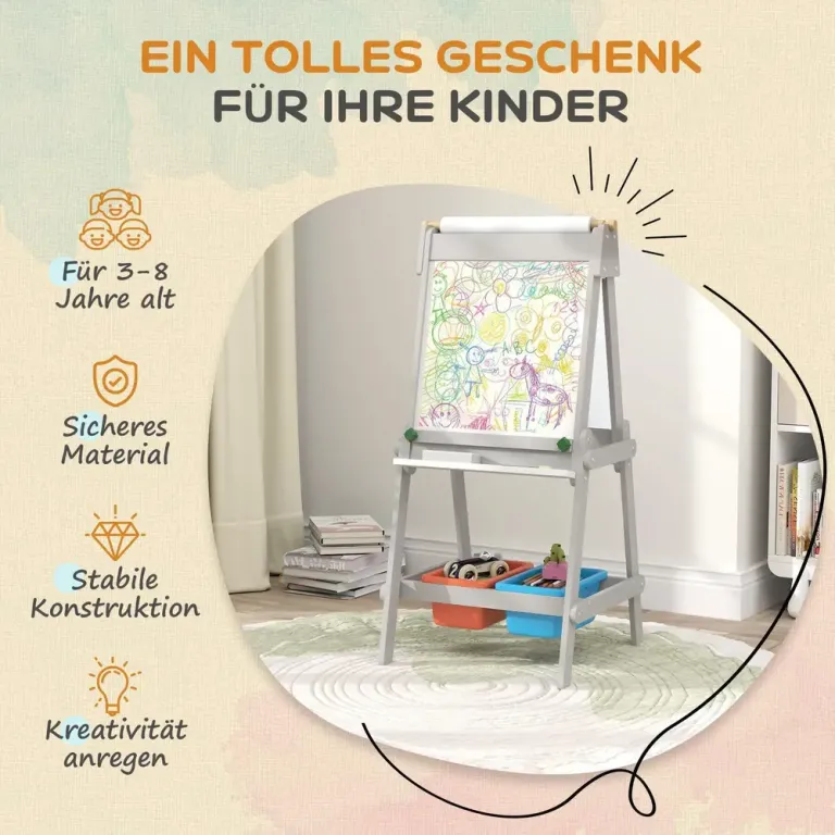 Staffli Rittavla Grå av MDF för Barn 3-8 År 3-i-1