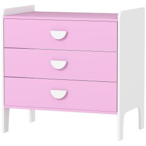 Barnbyrå med 3 Lådor i MDF, Förvaringsskåp för Barn, Rosa+Vit