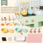 Leksakskök Barn med 15 Tillbehör Grön MDF för Barn 3 År Lekköks med Skåp och Köksredskap Rolig Lek 40 cm