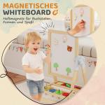 Staffli Barn Dubbelsidig Naturfärgad Trä för Målning Whiteboard och Griffeltavla Höj- och Sänkbar med Pappersrulle Praktisk Hylla
