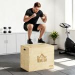 Plyobox Stabil Natur Trä för Gym och Hemmaträning med Tre Sprunghöjder och Handtag Robust Hoppbox för Crossfit och Styrka 61 x 51 x 76 cm
