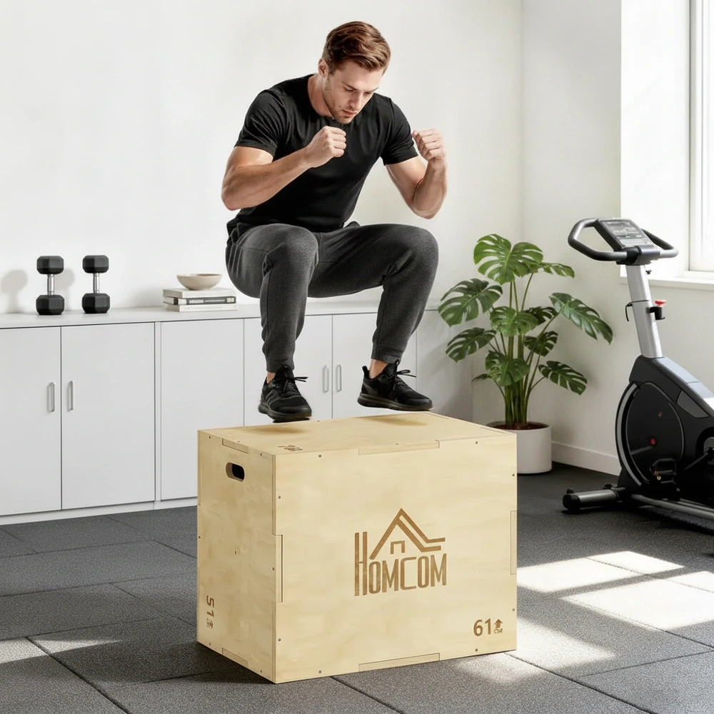 Plyobox Natur Trä för Gym och Hemmaträning 61 x 51 x 76 Cm
