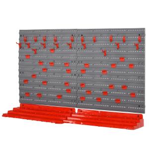 Verktygstavla Väggshylla 54 st Verktygshållare Verktygsvägg för Verkstadsförvaring, Lådor, Kroksats, PP, Grå + Röd, 95,5 x 23 x 53,5 cm