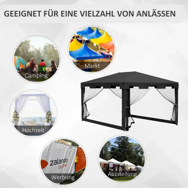Gazebo Partytält Mörkgrå av Metall och PE 4 x 3 m