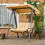 Hammock Trädgårdsgunga 3-Sits Beige av Tyg och Metall för Trädgård och Terrass Gunga med Justerbart Soltak 220 kg 138 x 106 x 174 cm