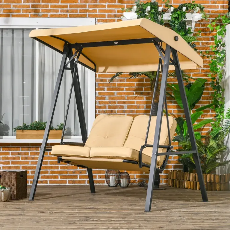 Hammock för Trädgård 2-Sits med Justerbart Tak, Beige