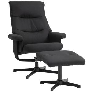 Relaxstol TV-Stol Svart av Sammetslook och Metall för Vardagsrum Vridbar Fåtölj med Pall och Liggfunktion